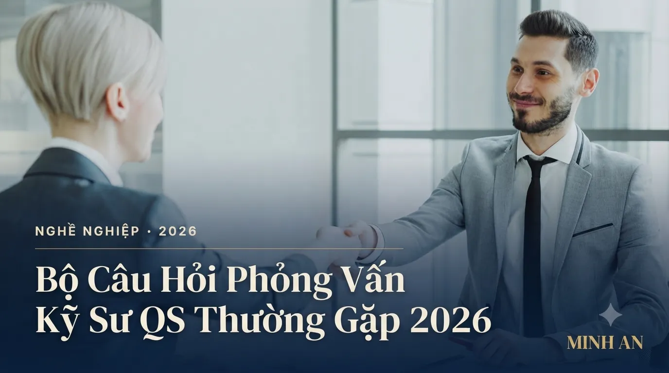 Hai người bắt tay trong văn phòng sau buổi phỏng vấn, minh họa cho bài viết bộ câu hỏi phỏng vấn kỹ sư QS 2026