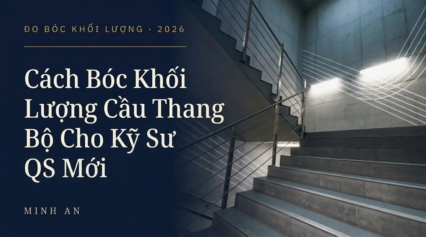 Cầu thang bê tông đang thi công, minh họa bài bóc khối lượng cầu thang bộ