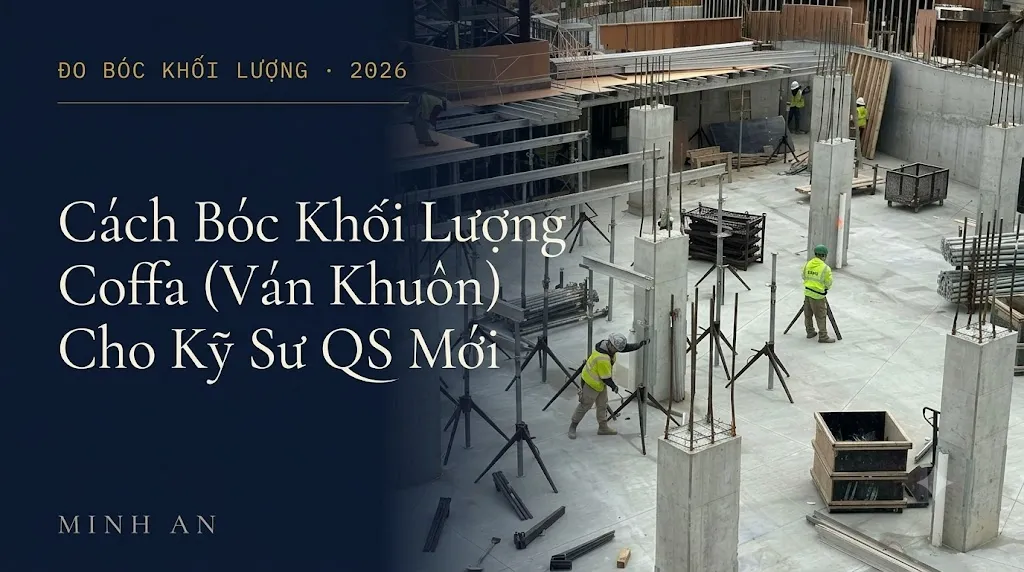 Công trường đang thi công cột và hệ chống ván khuôn, minh họa bài hướng dẫn bóc khối lượng coffa
