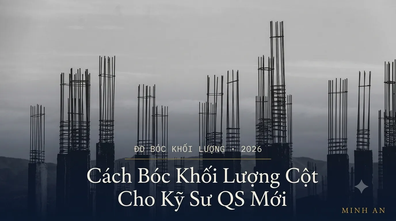 Hàng cột bê tông cốt thép đang thi công tại công trường, minh họa bài hướng dẫn bóc khối lượng cột cho kỹ sư QS mới