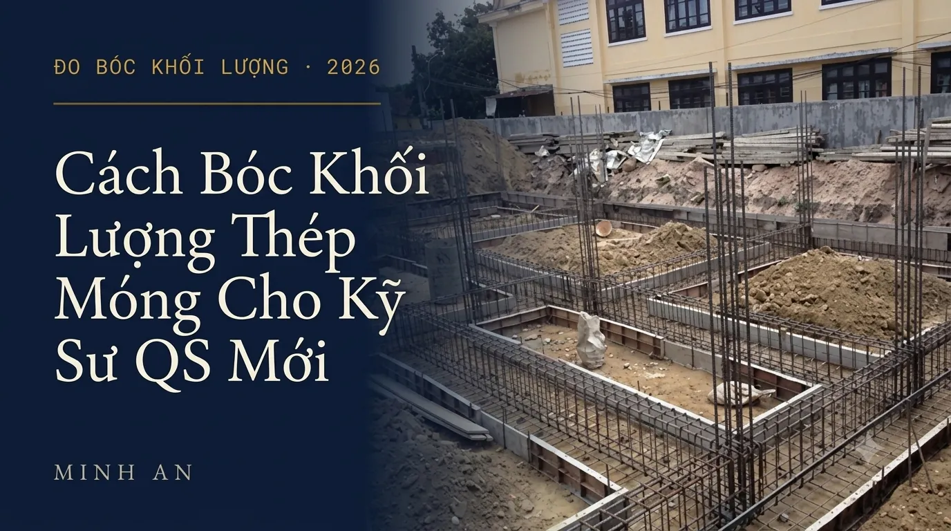 Lưới thép móng đang được lắp dựng tại công trường, minh họa bài hướng dẫn bóc khối lượng thép móng cho kỹ sư QS mới