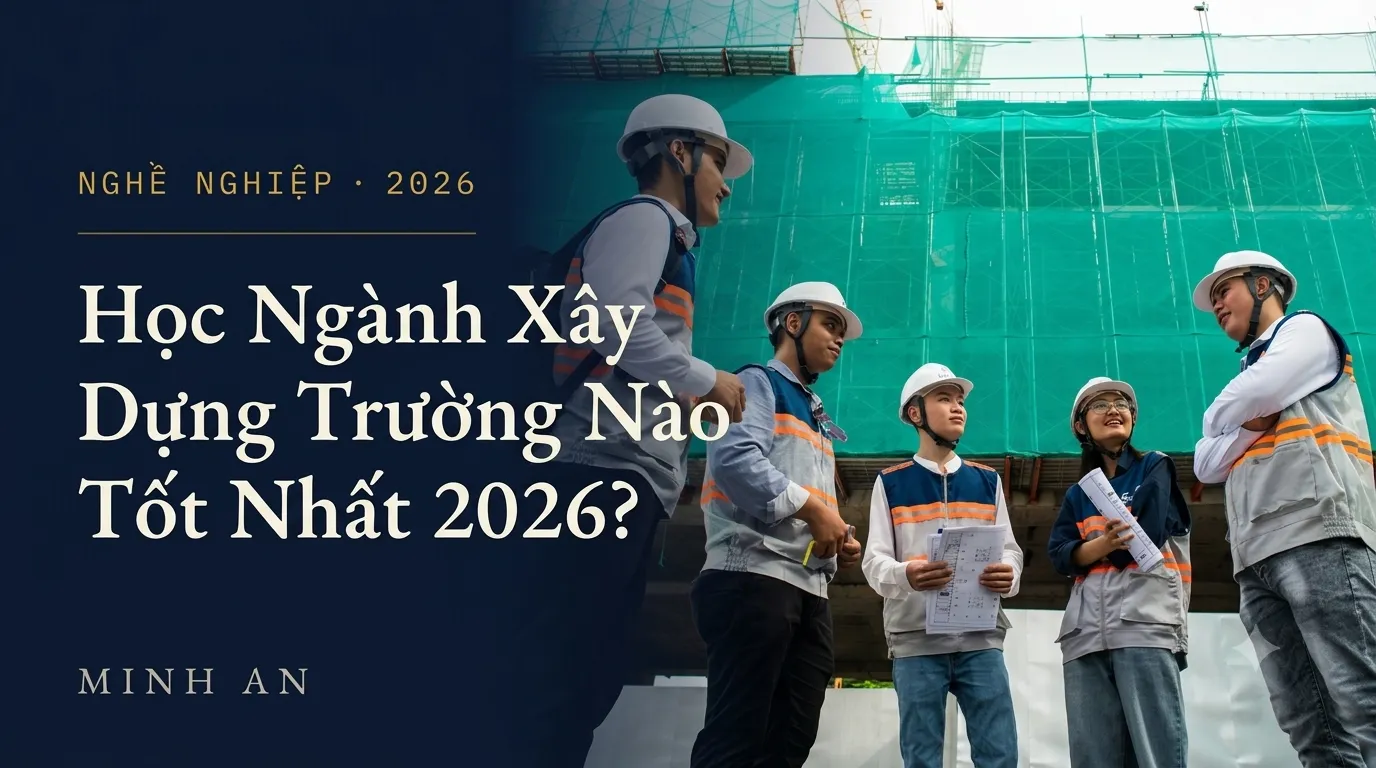 Nhóm kỹ sư trẻ đội mũ bảo hộ trao đổi tại công trường xây dựng