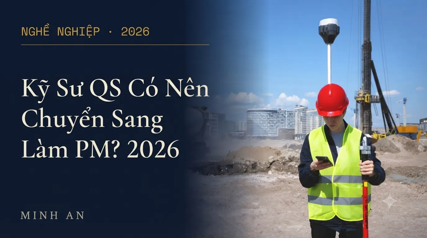 Kỹ sư công trường đội mũ bảo hộ đứng giữa công trình đang xây dựng, tay cầm điện thoại
