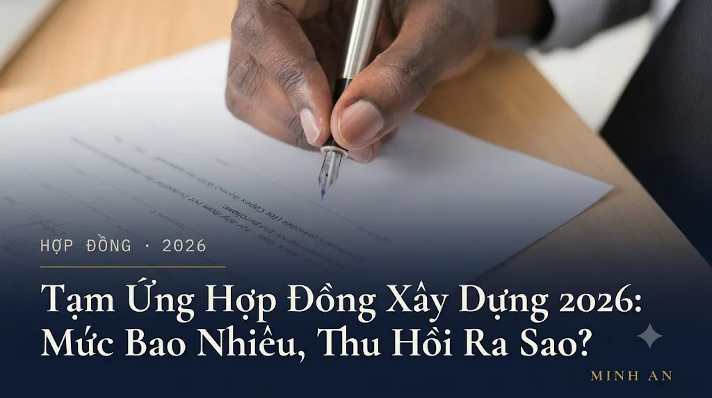 Kỹ sư ký hồ sơ hợp đồng xây dựng, minh họa bài về mức tạm ứng và thu hồi tạm ứng theo Nghị định 210/2026